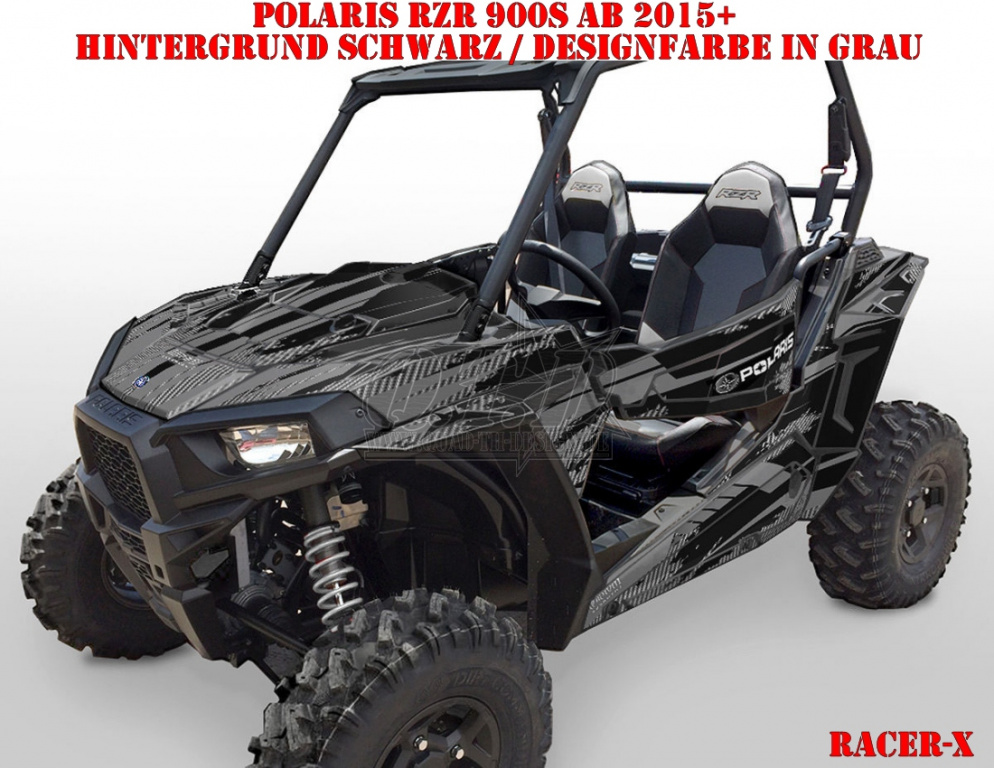 Racer-X Hintergrundfarbe = Schwarz, Designfarbe = Grau für Polaris RZR 900S/1000S 2 Türer 2015-2020