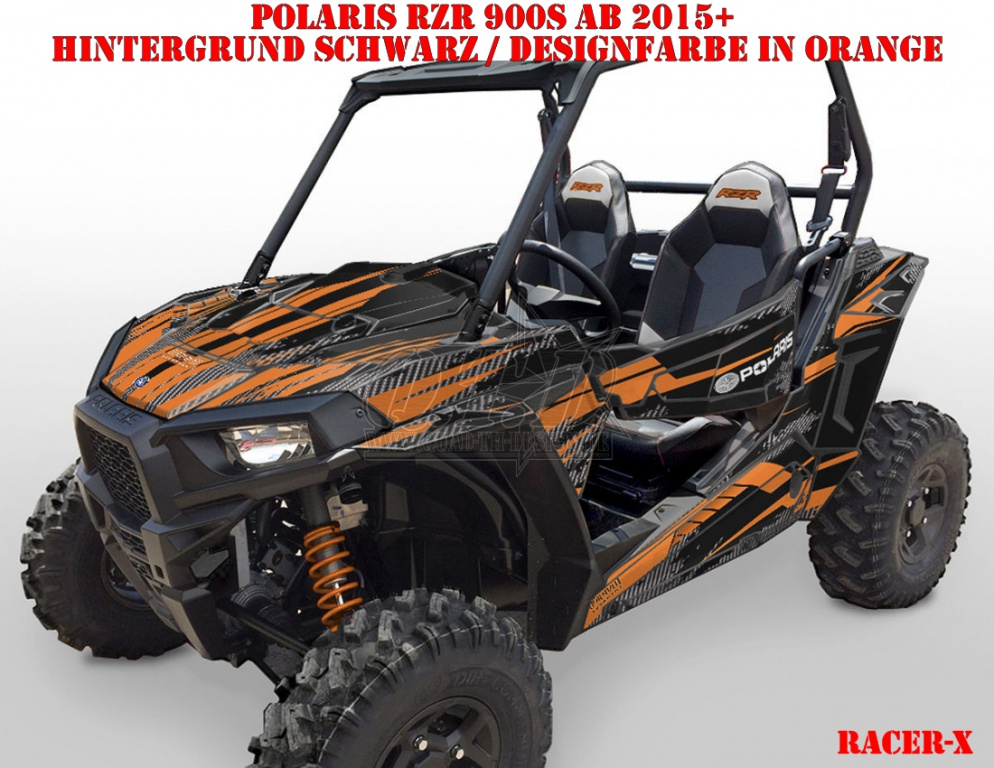 Racer-X Hintergrundfarbe = Schwarz, Designfarbe = Orange für Polaris RZR 900S/1000S 2 Türer 2015-2020