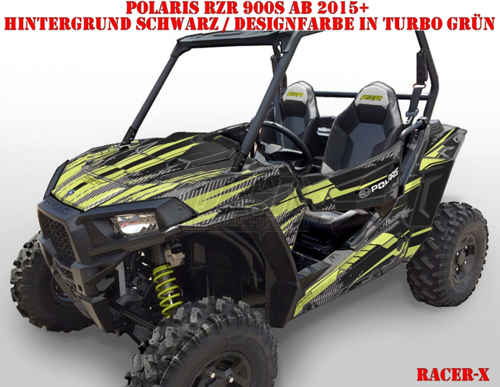 Racer-X Hintergrundfarbe = Schwarz, Designfarbe = Turbo Grün für Polaris RZR 900S/1000S 2 Türer 2015-2020