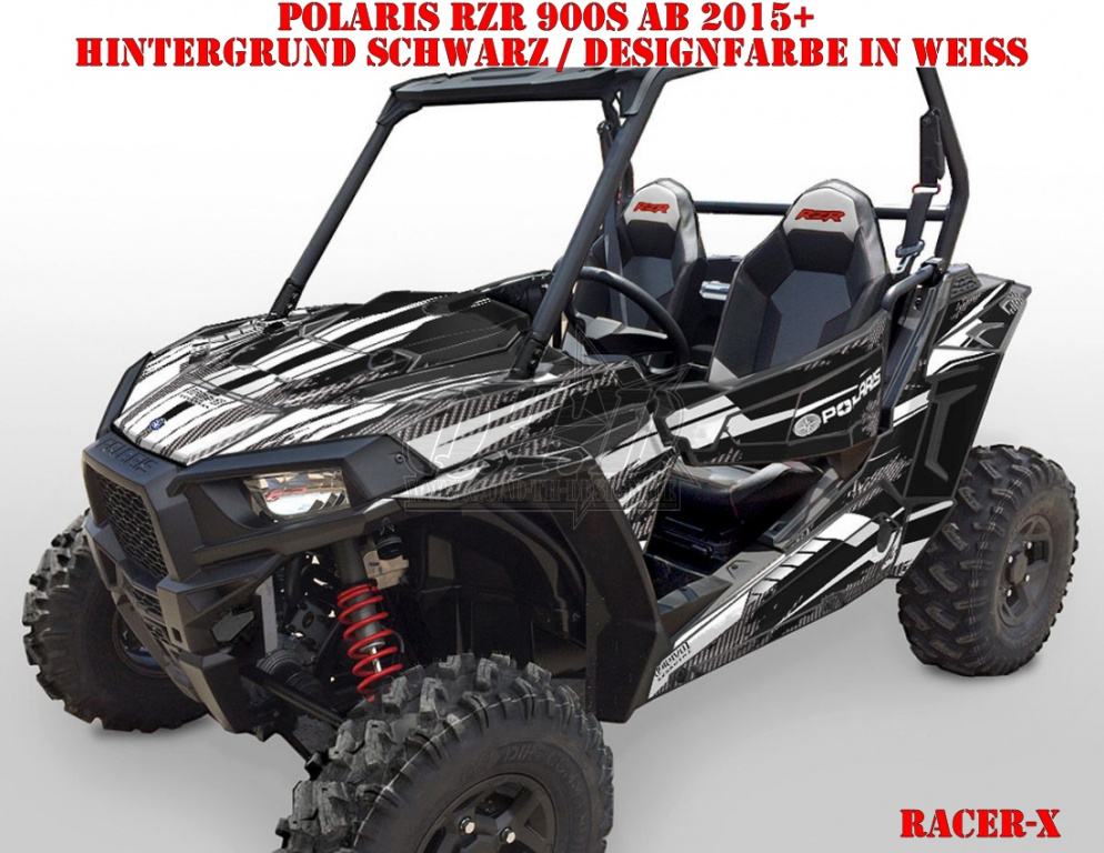 Racer-X Hintergrundfarbe = Schwarz, Designfarbe = Weiß für Polaris RZR 900S/1000S 2 Türer 2015-2020