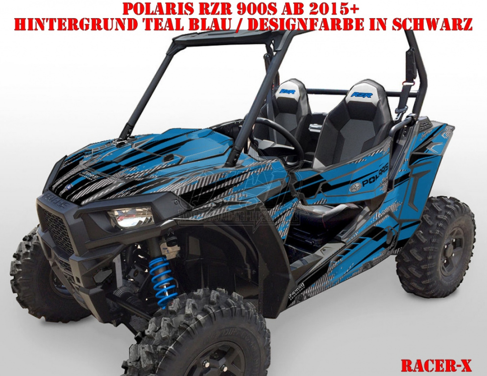 Racer-X Hintergrundfarbe = Voodoo Blau, Designfarbe = Schwarz für Polaris RZR 900S/1000S 2 Türer 2015-2020