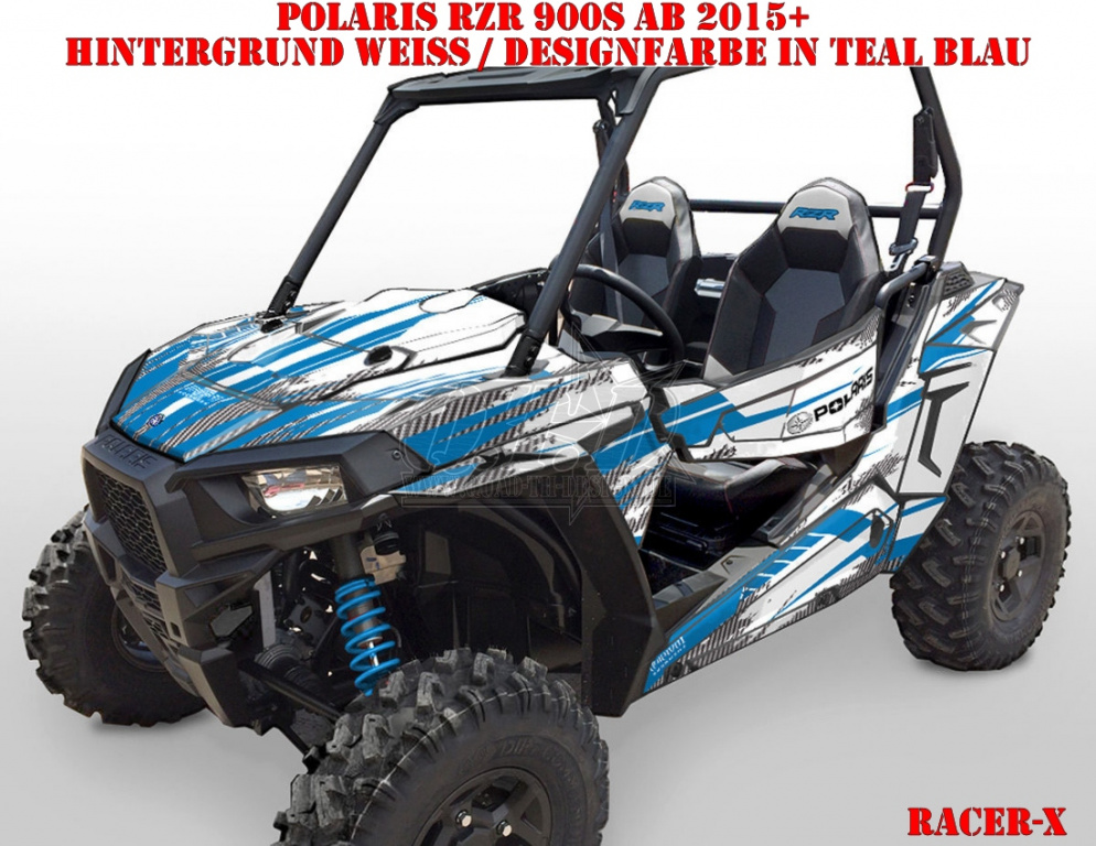 Racer-X Hintergrundfarbe = Weiß, Designfarbe = Voodoo Blau für Polaris RZR 900S/1000S 2 Türer 2015-2020