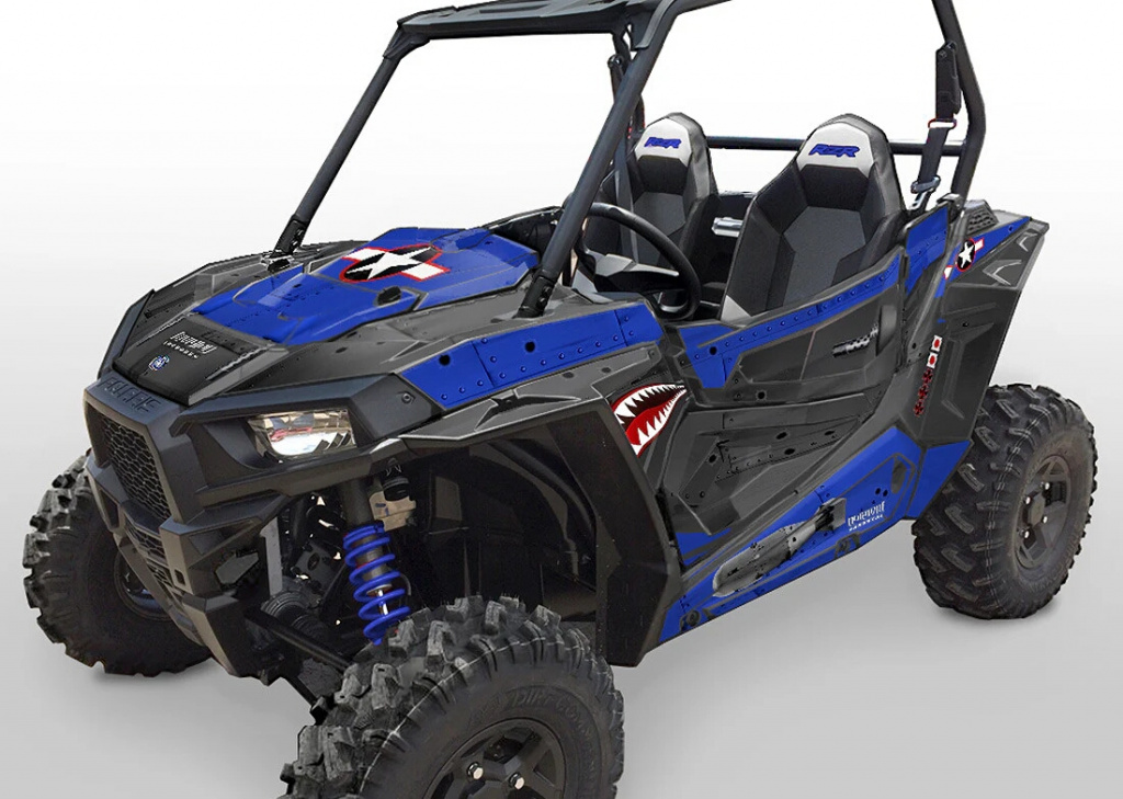War Machine Hintergrund = Blau, Designfarbe = Schwarz für Polaris RZR 900S/1000S 2 Türer 2015-2020
