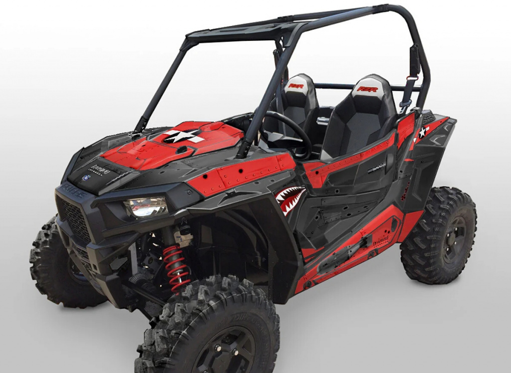 War Machine Hintergrund = Rot, Designfarbe = Schwarz für Polaris RZR 900S/1000S 2 Türer 2015-2020