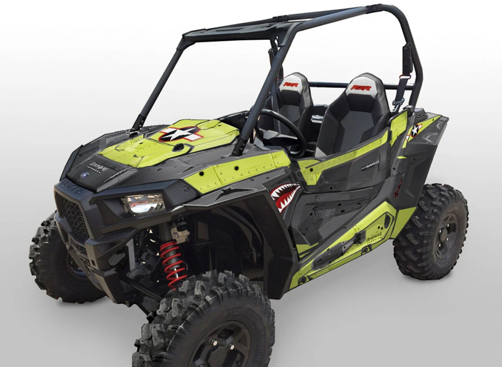 War Machine Hintergrund = Turbo Grün, Designfarbe = Schwarz für Polaris RZR 900S/1000S 2 Türer 2015-2020