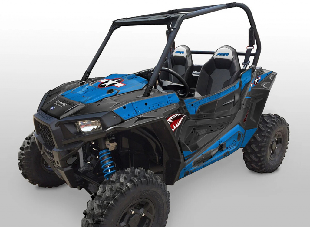 War Machine Hintergrund = Voodoo Blau, Designfarbe = Schwarz für Polaris RZR 900S/1000S 2 Türer 2015-2020
