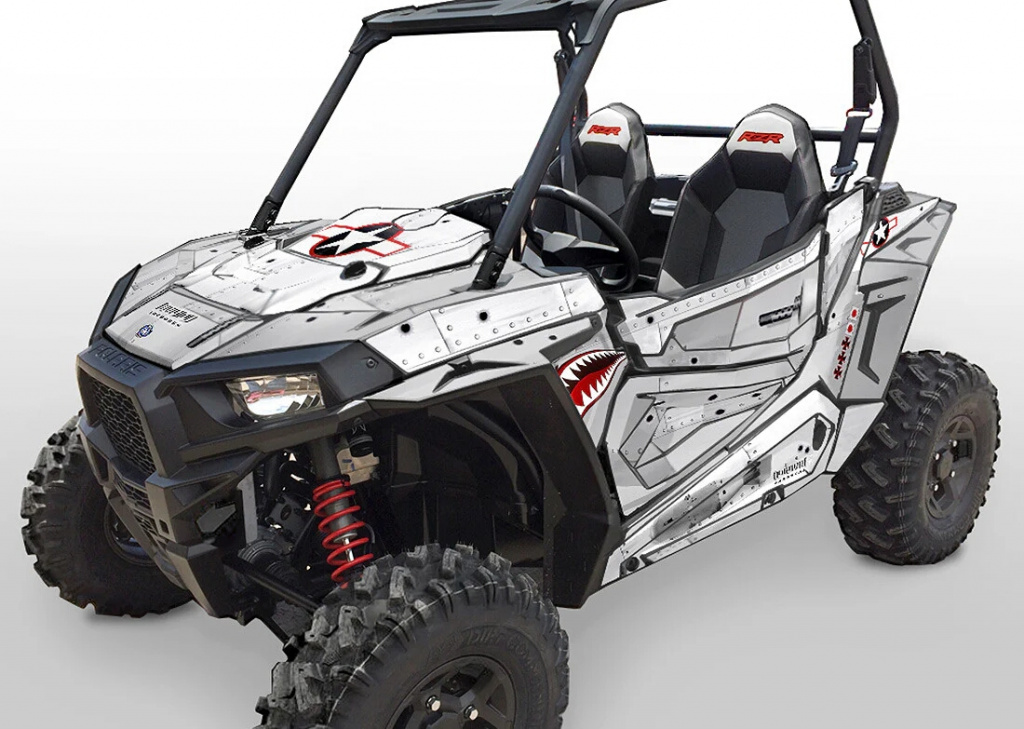 War Machine Hintergrund = Weiß, Designfarbe = Silber für Polaris RZR 900S/1000S 2 Türer 2015-2020