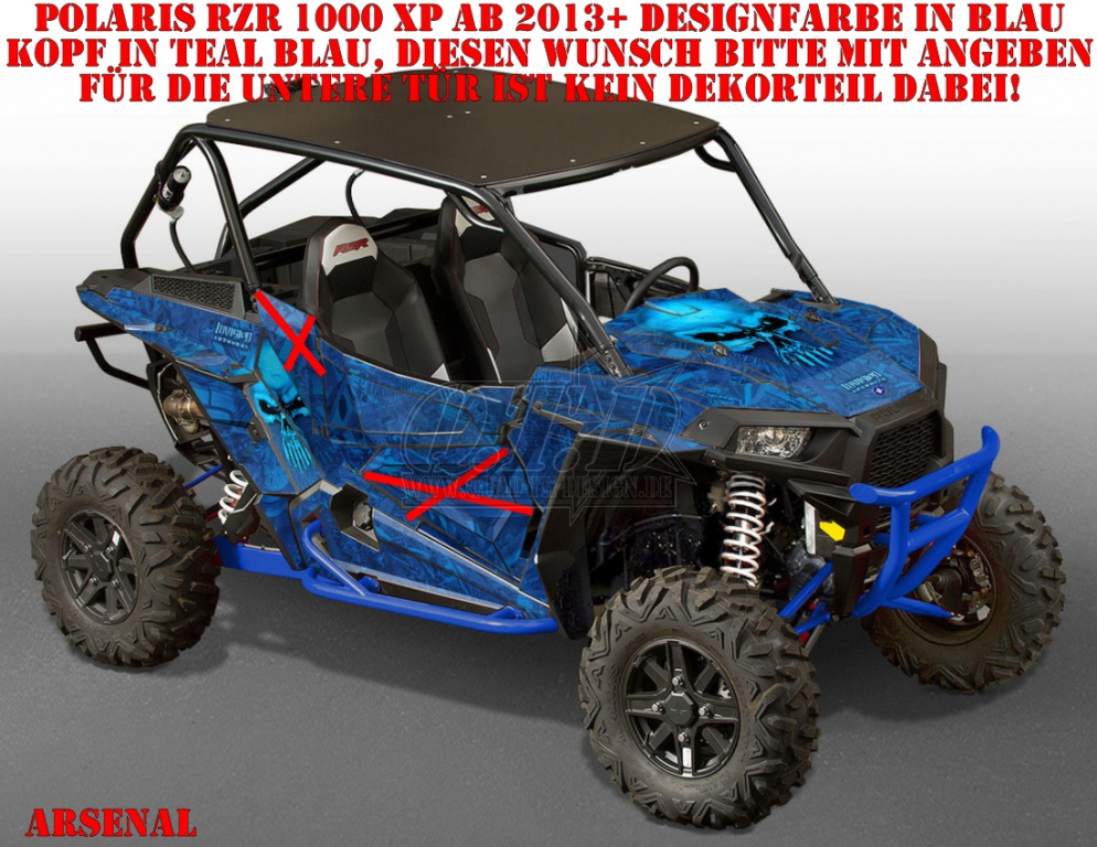 Arsenal Blau, Schädel in Teal Blau für Polaris RZR 1000 XP/Turbo 2 Türer 2013-2018