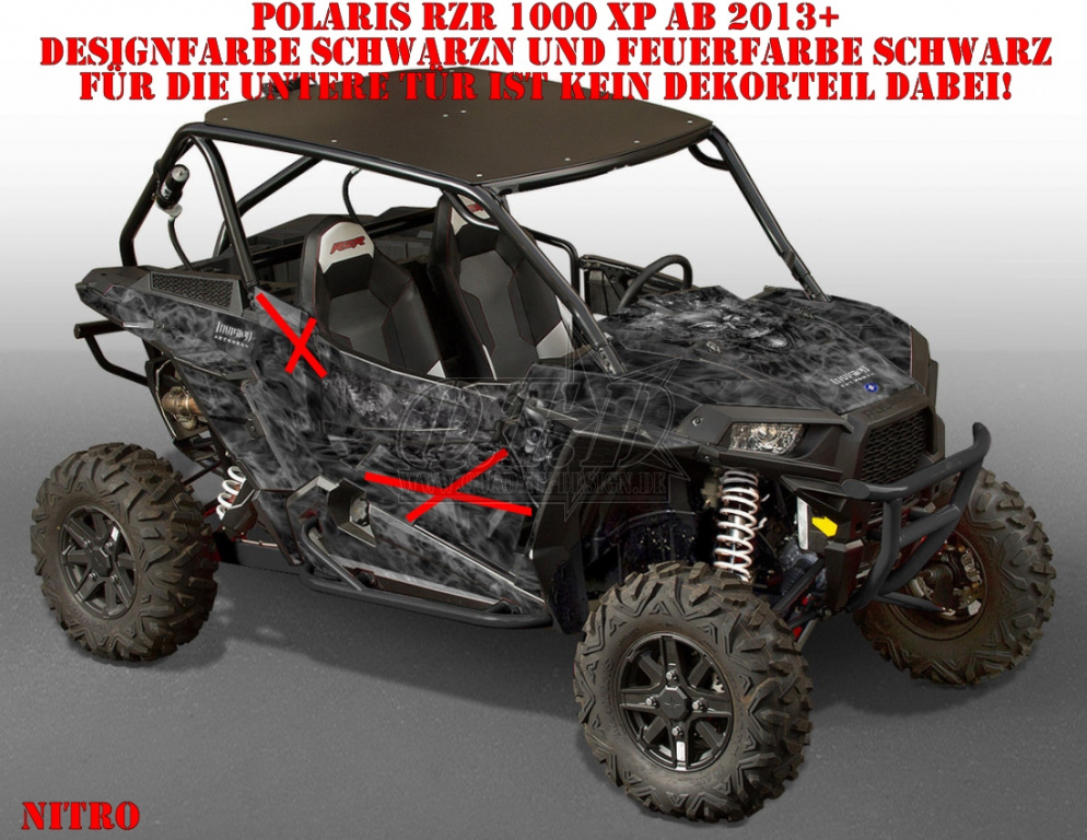 Nitro Schwarz, Feuerfarbe = Dekorfarbe für Polaris RZR 1000 XP/Turbo 2 Türer 2013-2018
