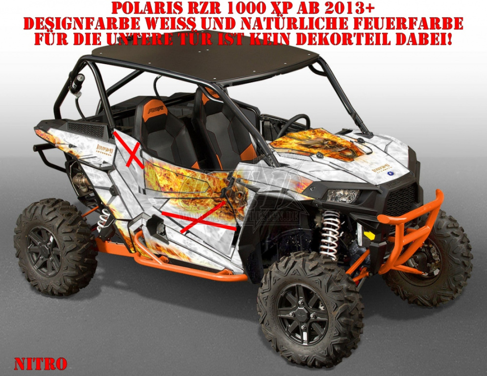 Nitro Weiß, Feuerfarbe = Natürlich für Polaris RZR 1000 XP/Turbo 2 Türer 2013-2018