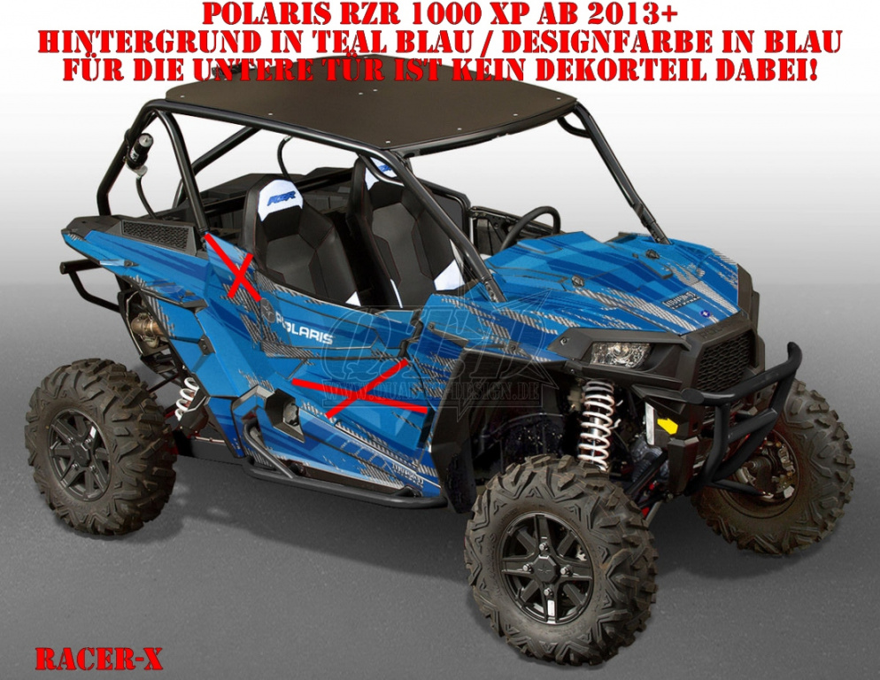 Racer-X Hintergrundfarbe = Voodoo Blau, Designfarbe = Blau für Polaris RZR 1000 XP/Turbo 2 Türer 2013-2018