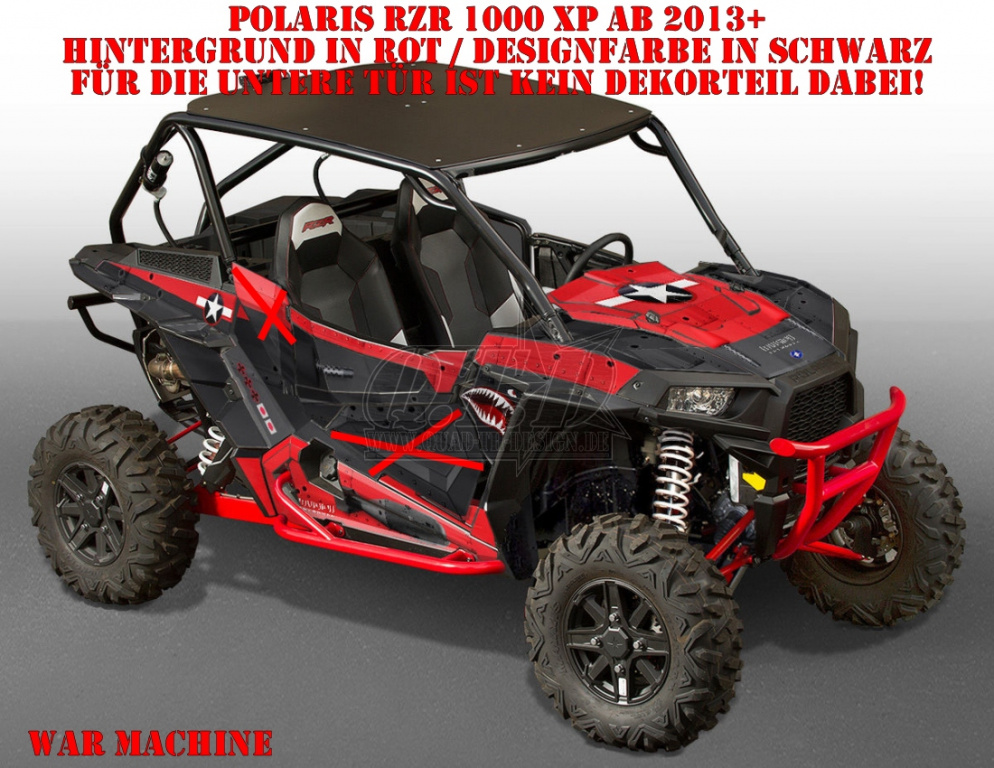 War Machine Hintergrund = Rot, Designfarbe = Schwarz für Polaris RZR 1000 XP/Turbo 2 Türer 2013-2018