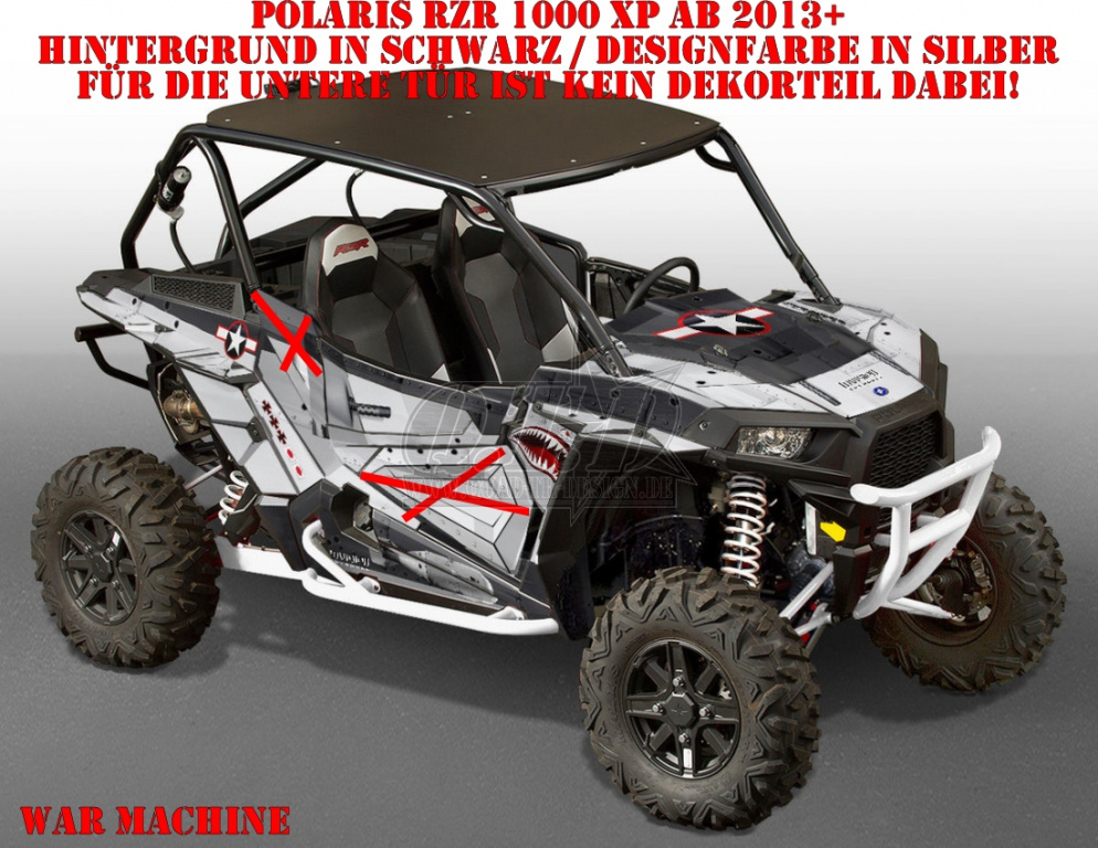 War Machine Hintergrund = Schwarz, Designfarbe = Silber für Polaris RZR 1000 XP/Turbo 2 Türer 2013-2018
