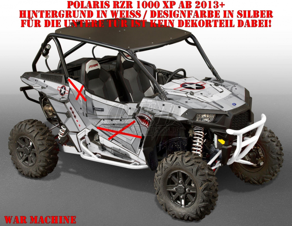 War Machine Hintergrund = Weiß, Designfarbe = Silber für Polaris RZR 1000 XP/Turbo 2 Türer 2013-2018
