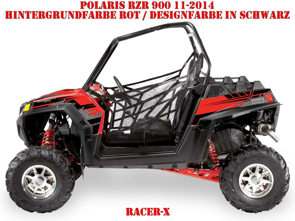 Racer-X Hintergrundfarbe = Rot, Designfarbe = Schwarz für Polaris RZR 900XP - 2011-2014