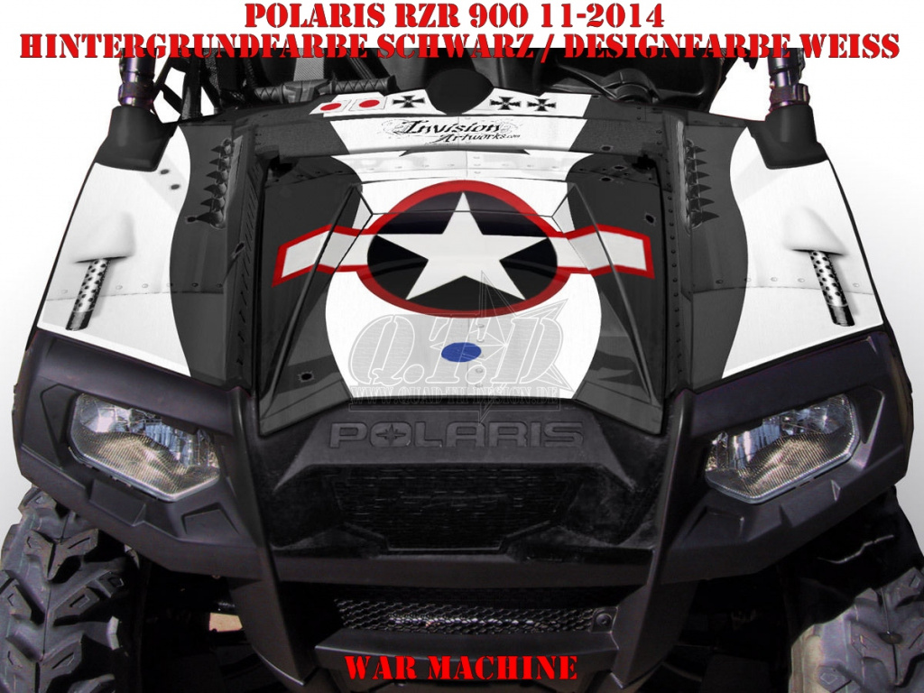 War Machine Hintergrund = Schwarz, Designfarbe = Weiß für Polaris RZR 900XP - 2011-2014