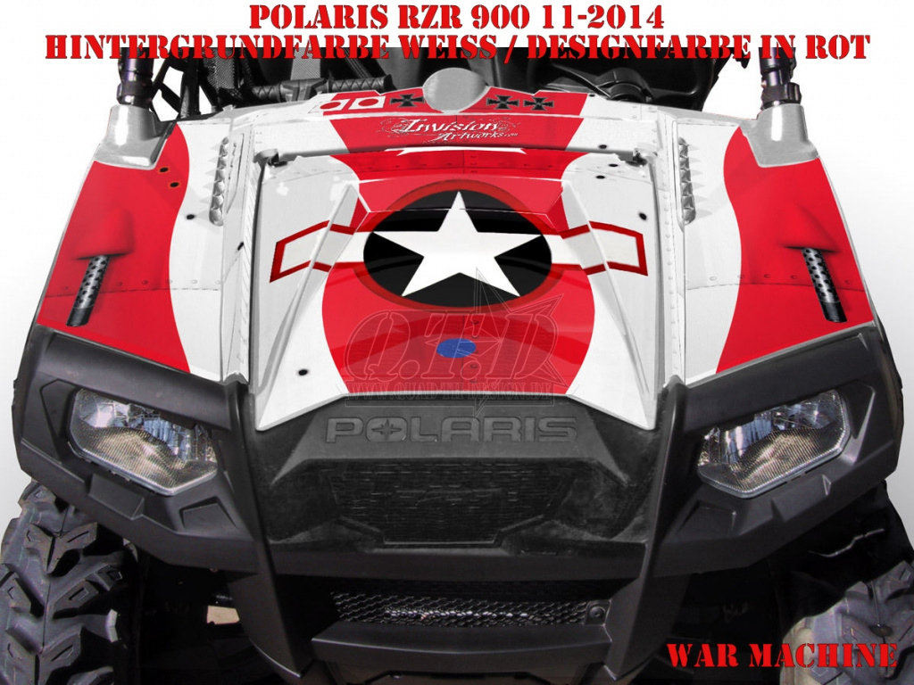 War Machine Hintergrund = White, Designfarbe = Rot für Polaris RZR 900XP - 2011-2014