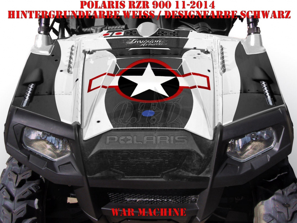 War Machine Hintergrund = Weiß, Designfarbe = Schwarz für Polaris RZR 900XP - 2011-2014