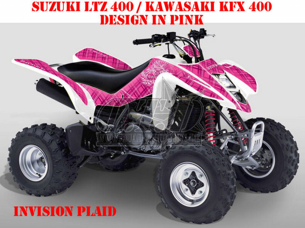 Invision Plaid Pink auf einer Weißen Verkleidung für Suzuki LTZ 400 03-08