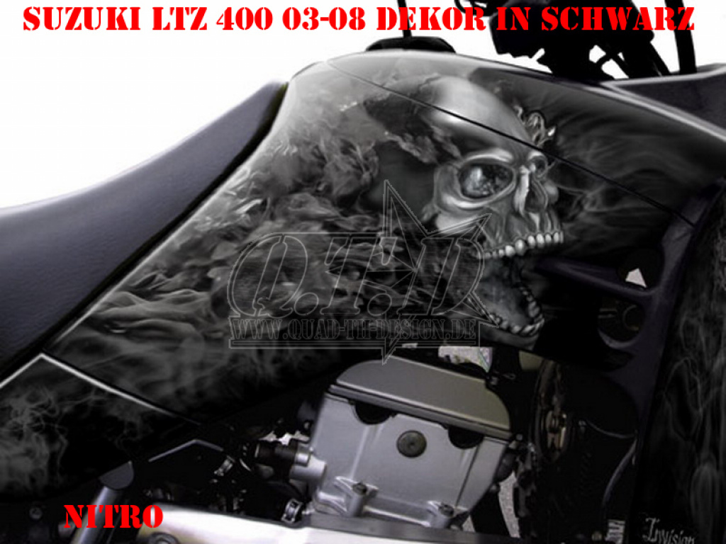 Nitro Schwarz, Feuerfarbe = Dekorfarbe für Suzuki LTZ 400 2003-2008
