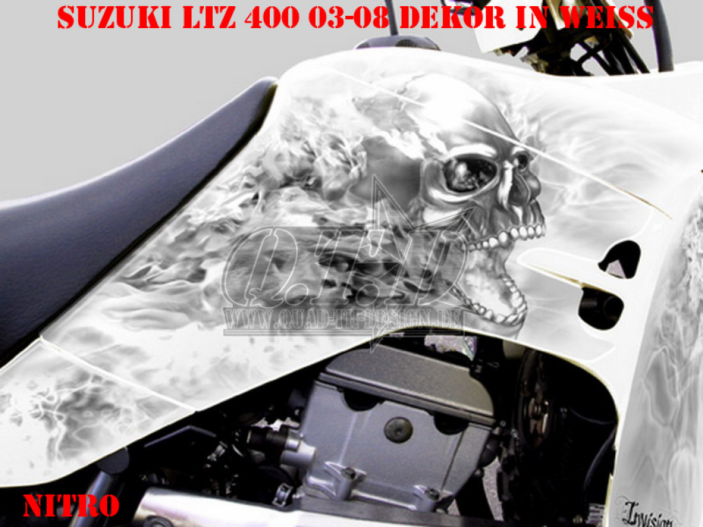 Nitro Weiß, Feuerfarbe = Dekorfarbe für Suzuki LTZ 400 2003-2008
