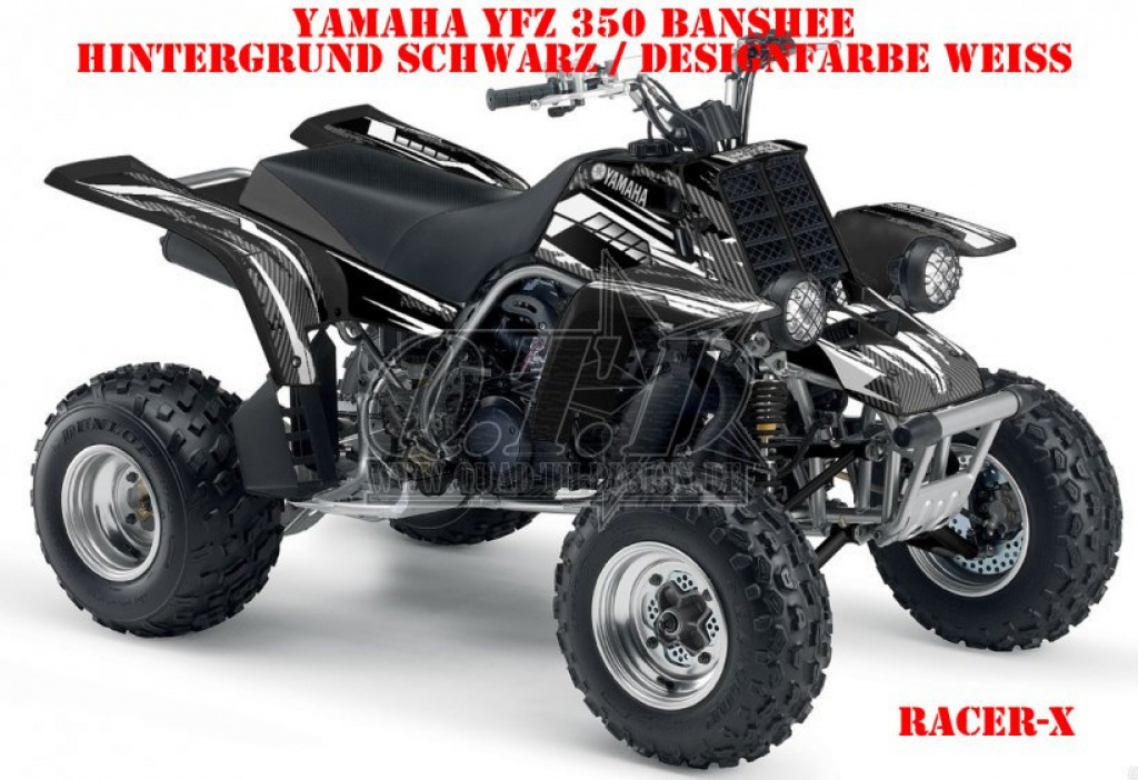 Racer-X Hintergrundfarbe = Schwarz, Designfarbe = Weiß für Yamaha Banshee YFZ 350