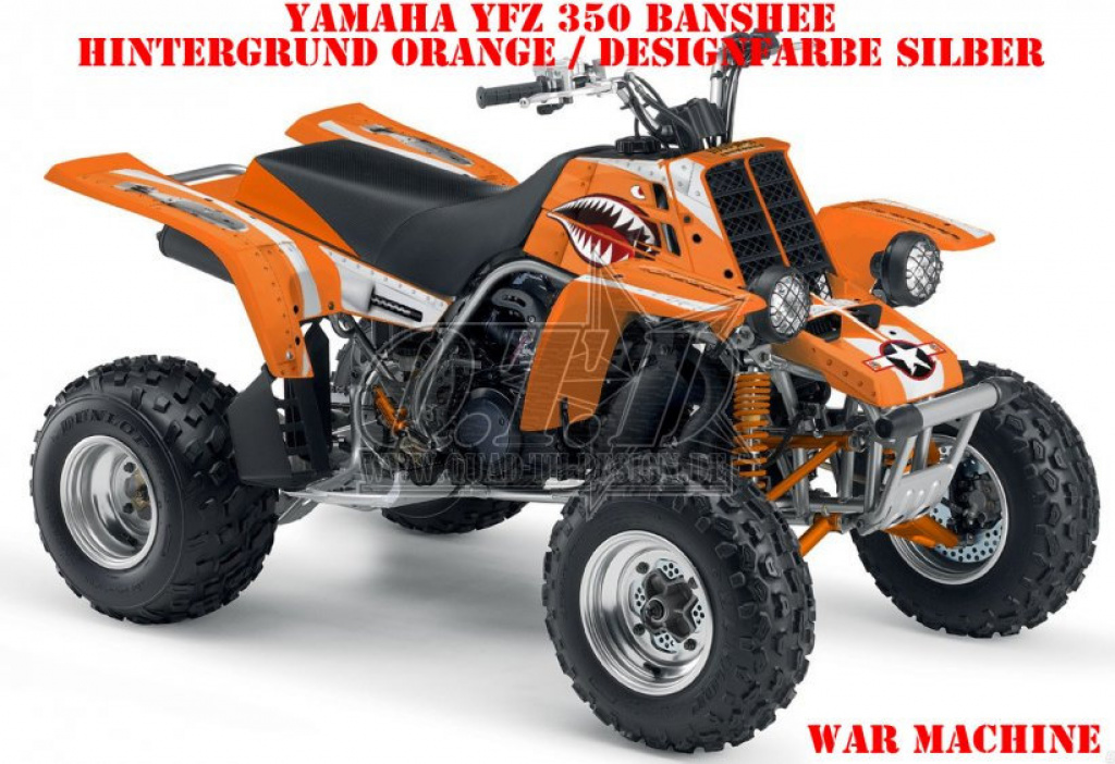 War Machine Hintergrund = Orange, Designfarbe = Silber für Yamaha Banshee YFZ 350