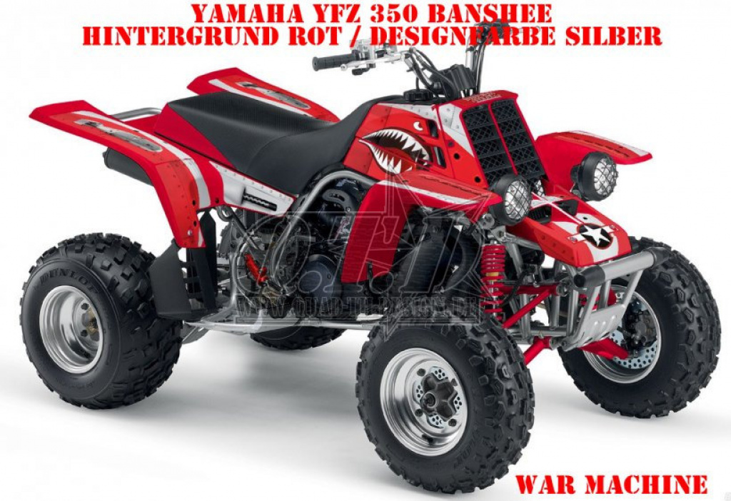 War Machine Hintergrund = Rot, Designfarbe = Silber für Yamaha Banshee YFZ 350
