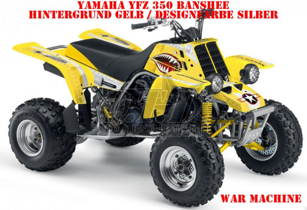 War Machine Hintergrund = Gelb, Designfarbe = Silber für Yamaha Banshee YFZ 350