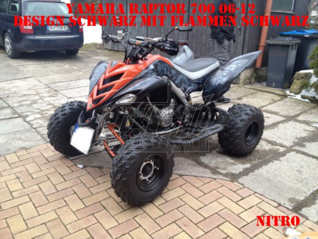 Nitro Schwarz, Feuerfarbe = Dekorfarbe für Yamaha Raptor YFM 700 R 2006-2012