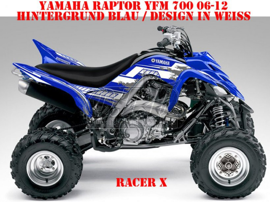 Racer-X Hintergrundfarbe = Blau, Designfarbe = Weiß für Yamaha Raptor YFM 700 R 2006-2012