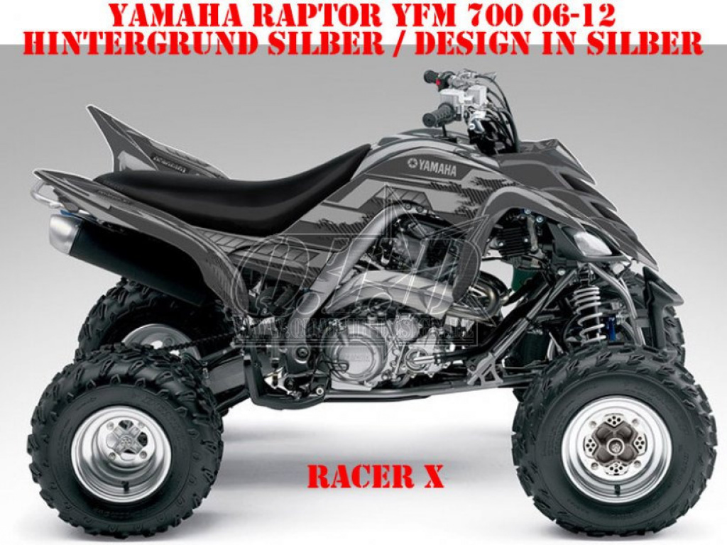Racer-X Hintergrundfarbe = Grau, Designfarbe = Silber für Yamaha Raptor YFM 700 R 2006-2012