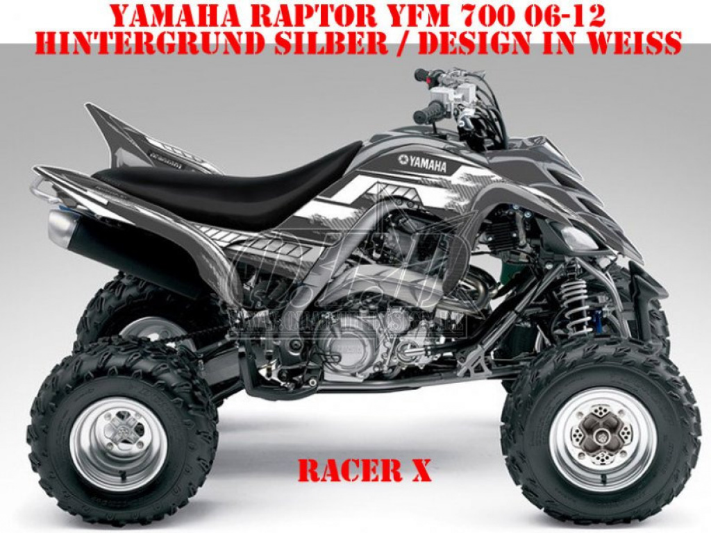 Racer-X Hintergrundfarbe = Grau, Designfarbe = Weiß für Yamaha Raptor YFM 700 R 2006-2012