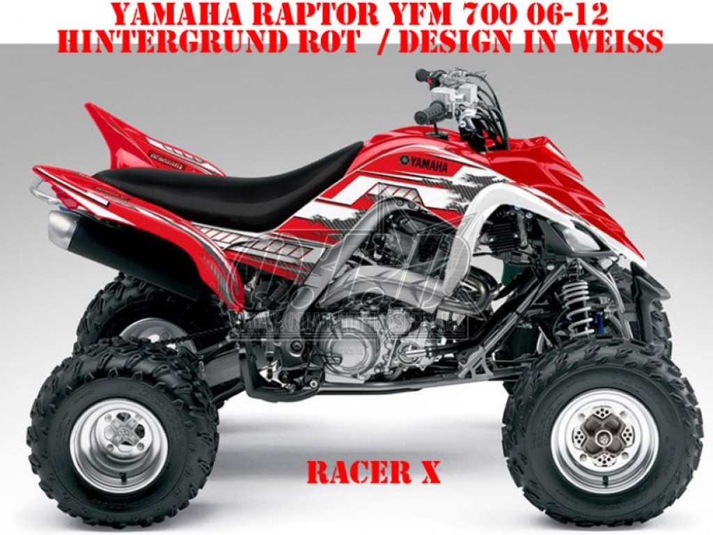 Racer-X Hintergrundfarbe = Rot, Designfarbe = Weiß für Yamaha Raptor YFM 700 R 2006-2012