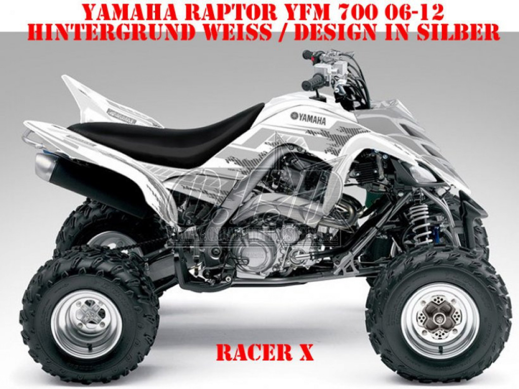 Racer-X Hintergrundfarbe = Weiß, Designfarbe = Silber für Yamaha Raptor YFM 700 R 2006-2012