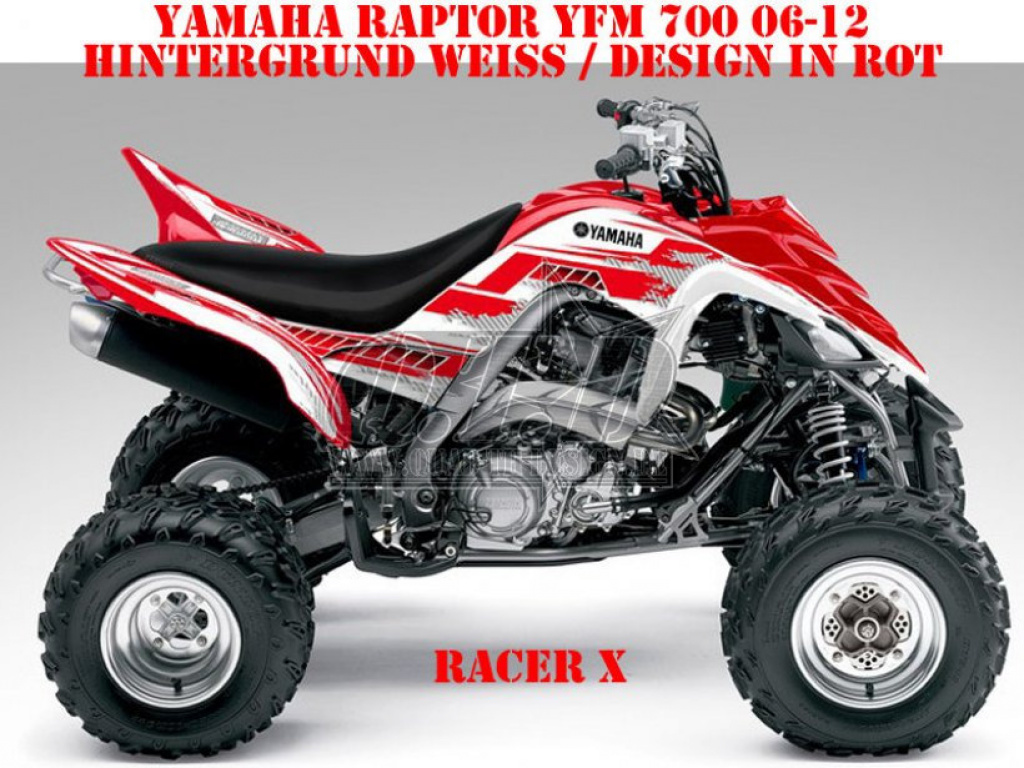 Racer-X Hintergrundfarbe = Weiß, Designfarbe = Rot für Yamaha Raptor YFM 700 R 2006-2012