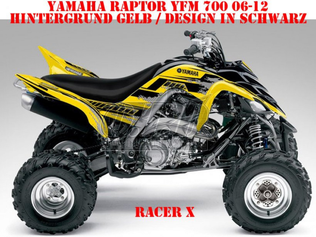 Racer-X Hintergrundfarbe = Gelb, Designfarbe = Schwarz für Yamaha Raptor YFM 700 R 2006-2012