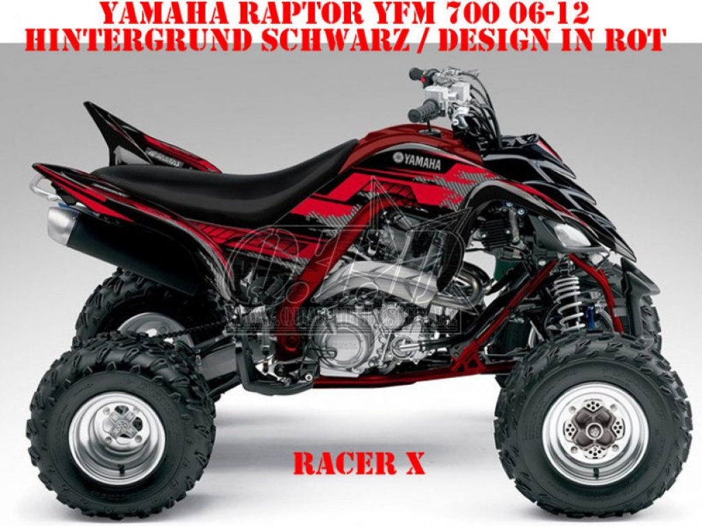 Racer-X Hintergrundfarbe = Schwarz, Designfarbe = Rot für Yamaha Raptor YFM 700 R 2006-2012