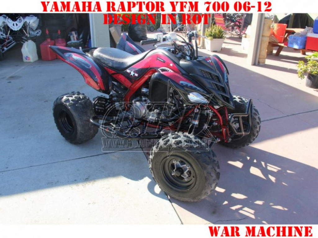 War Machine Hintergrund = Schwarz, Designfarbe = Rot für Yamaha Raptor YFM 700 R 2006-2012