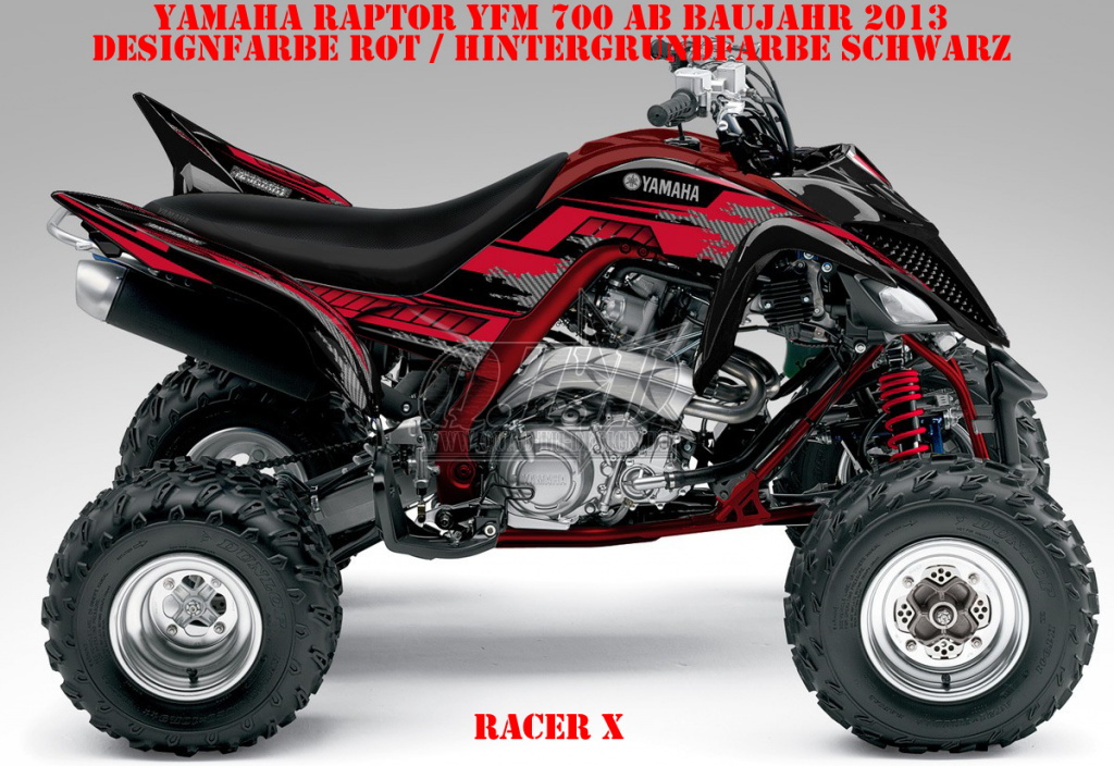 Racer-X Hintergrundfarbe = Schwarz, Designfarbe = Rot für Yamaha Raptor YFM 700 R up 2013+