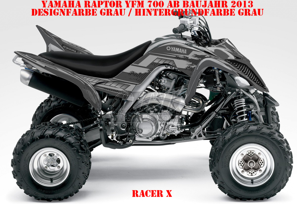 Racer-X Hintergrundfarbe = Grau, Designfarbe = Silber für Yamaha Raptor YFM 700 R up 2013+