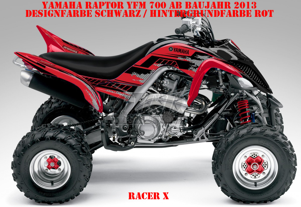 Racer-X Hintergrundfarbe = Rot, Designfarbe = Schwarz für Yamaha Raptor YFM 700 R up 2013+
