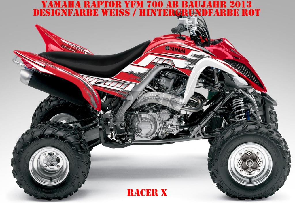 Racer-X Hintergrundfarbe = Rot, Designfarbe = Weiß für Yamaha Raptor YFM 700 R up 2013+