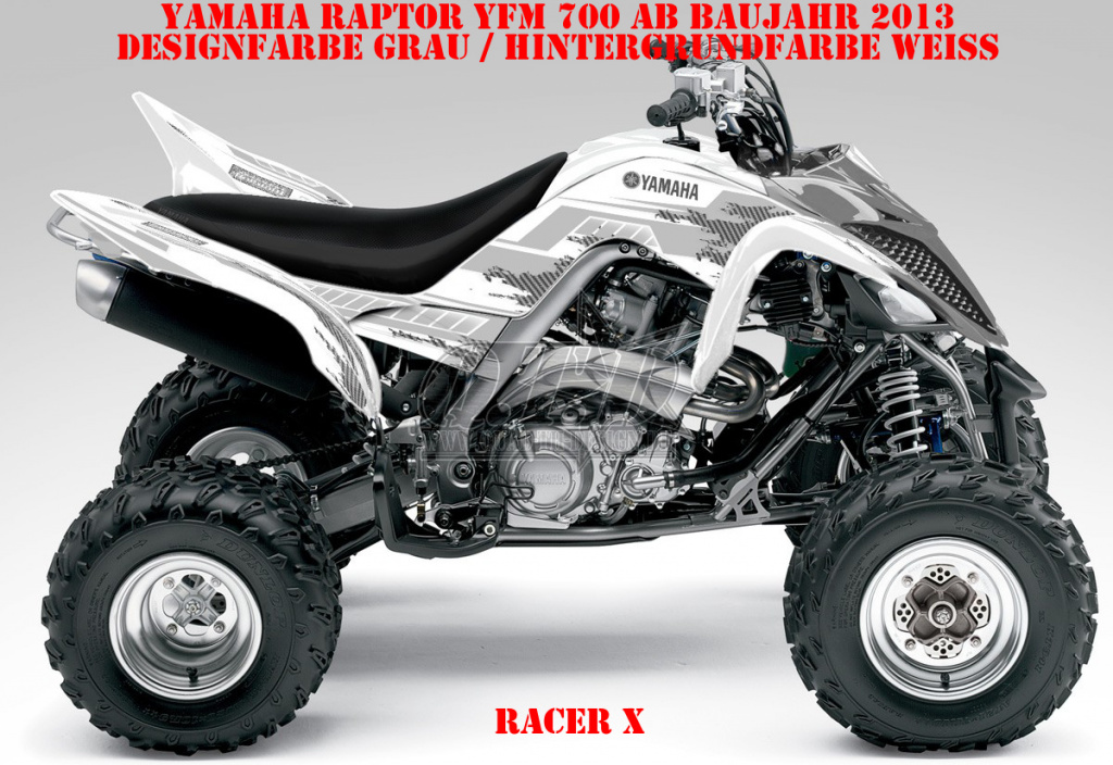 Racer-X Hintergrundfarbe = Weiß, Designfarbe = Silber für Yamaha Raptor YFM 700 R up 2013+