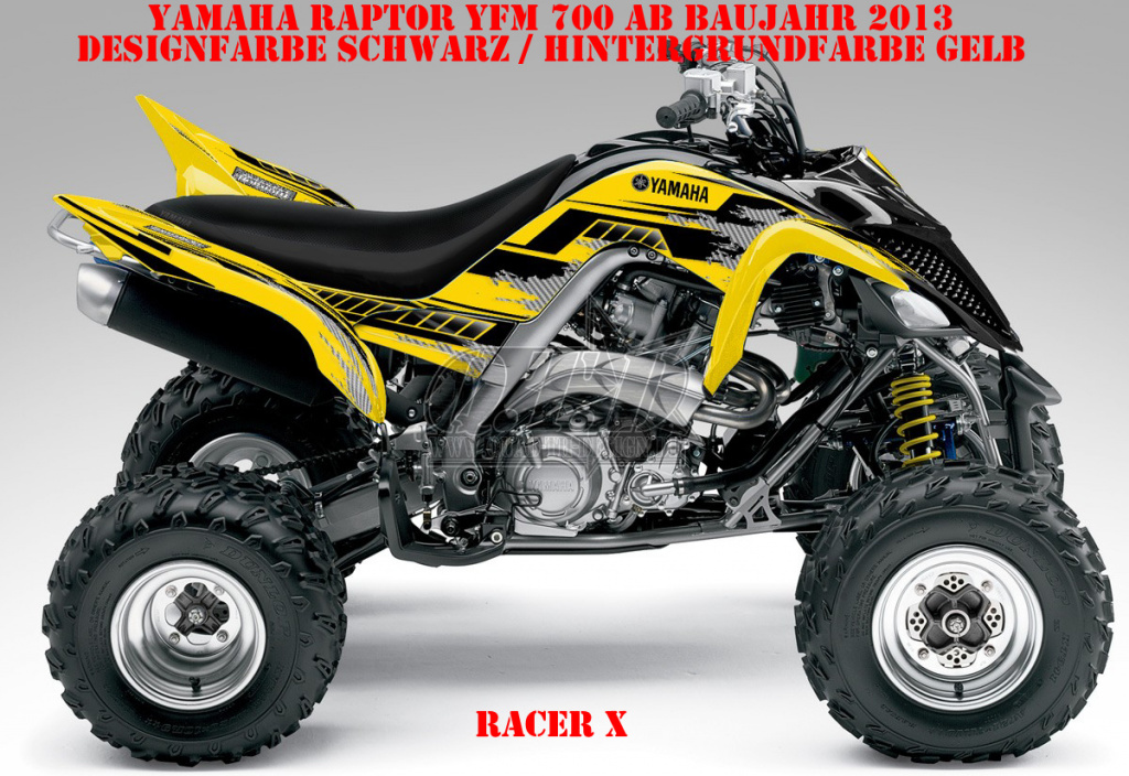 Racer-X Hintergrundfarbe = Gelb, Designfarbe = Schwarz für Yamaha Raptor YFM 700 R up 2013+