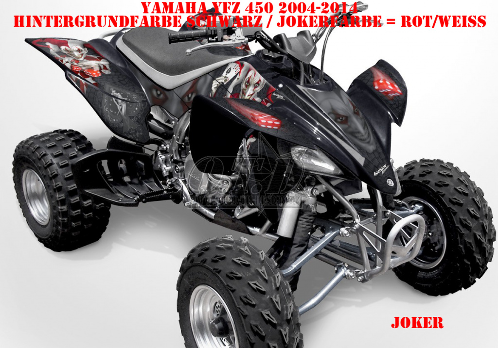 Joker Hintergrund Schwarz, Jokerfarbe Rot-Weiß für Yamaha YFZ 450 2004-2008 & 2012-2014