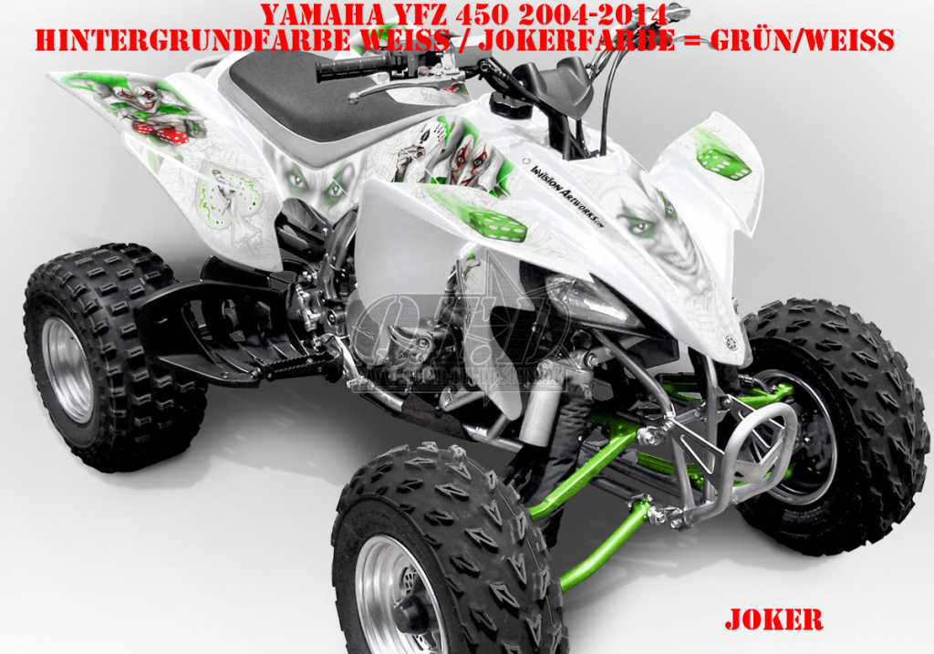 Joker Hintergrund Weiß, Jokerfarbe Grün-Weiß für Yamaha YFZ 450 2004-2008 & 2012-2014