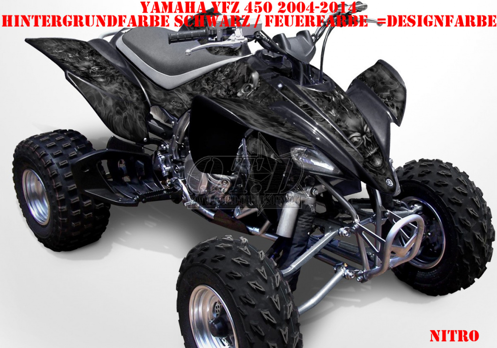 Nitro Schwarz, Feuerfarbe = Dekorfarbe für Yamaha YFZ 450 2004-2008 & 2012-2014