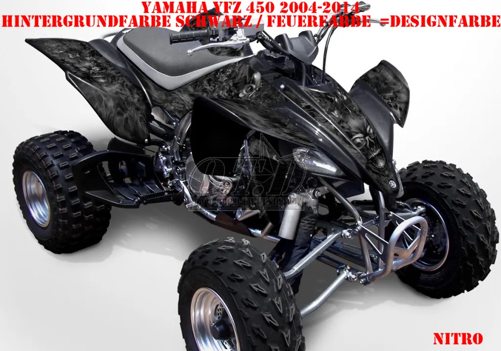 Nitro Schwarz, Feuerfarbe = Dekorfarbe für Yamaha YFZ 450 2004-2008 & 2012-2014