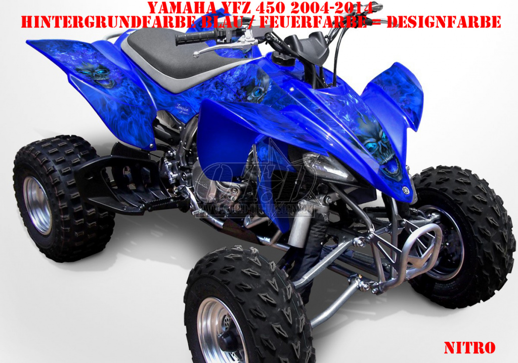 Nitro Blau, Feuerfarbe = Dekorfarbe für Yamaha YFZ 450 2004-2008 & 2012-2014